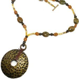 Handmade Necklace  by Surdigirl - Hammered Disc, Jasper & Amber